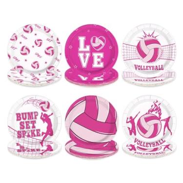 Imagem de Greencian 60 peças de pratos de papel de voleibol rosa, 18 cm, resistente, tema de voleibol, sobremesa, bolo, pratos de papel descartáveis, bandejas esportivas para meninas, chá de bebê, aniversário