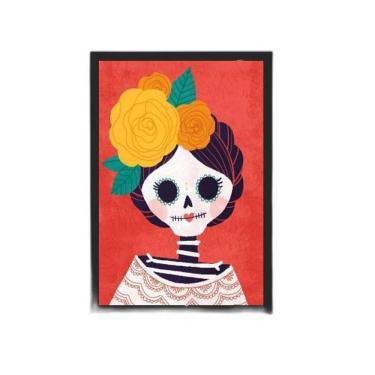 Imagem de Quadro Caveirinha Mexicana Feminina 45X34Cm Moldura Preta