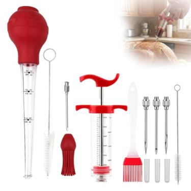 Imagem de Conjunto de 10 peças de peru, seringa baster de aço inoxidável, bulbo de sucção de silicone, agulhas de marinada de carne, escova de limpeza para cozinhar Dia de Ação de Graças e Natal Peru