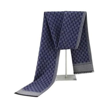 Imagem de Cachecol Masculino De Inverno Com Estampa Xadrez E Paisley, Imitação D