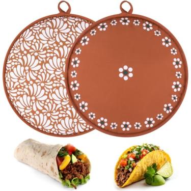 Imagem de Honeydak 2 peças bolsa para aquecedor de tortilha de 30 cm, padrão de cerâmica mexicana de barro Talavera, suporte de pano isolado para micro-ondas para tortilhas, tacos, naan e pizza, 2 estilos