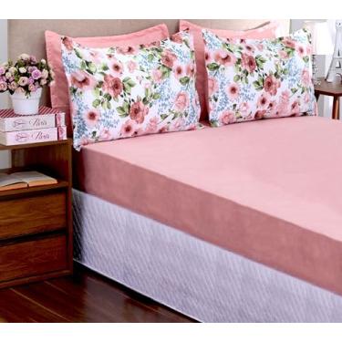 Imagem de Jogo de Lençol 3 Peças com Elástico Casal Queen, Microfibra 100% Poliéster, 1 Lençol 1,58m x 1,98m e 2 Fronhas 70cm x 50cm (Rosê)