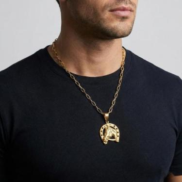 Imagem de Cordão 5mm Meia Cana + Pingente Ferradura - Banhado a ouro - Tojoia18K