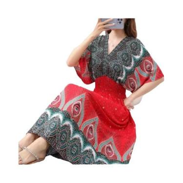 Imagem de Saia Longa Casual Elegante De Verão Com Estampa E Cintura Elástica Em 