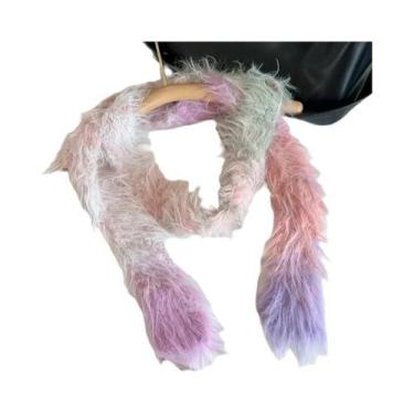 Imagem de Cachecol Feminino Listrado De Pelúcia Fino E Estreito Estilo Coreano D