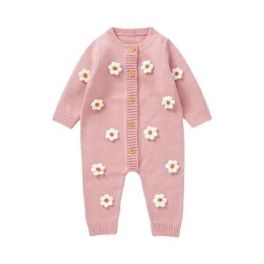 Imagem de Macacão De Acrílico De Manga Comprida Com Estampa Floral Para Bebês Me