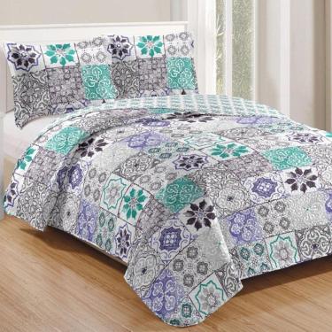 Imagem de Kit Cobre Leito Colcha Mix Queen Estampado  3 Peças - Thaís