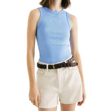 Imagem de Regata Feminina Hering Slim Neck Canelada Azul - 4AL6A1EEN-Feminino
