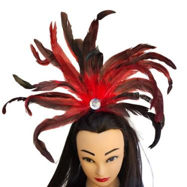 Imagem de Tiara Pena Pedra Pluma Carnaval Fantasia Bloquinho Cosplay Cor:vermelh