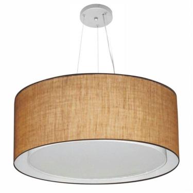 Imagem de Lustre Pendente Cilíndrico Duplo Vivare Md-4303 Cúpula Em Tecido 70x30cm - Bivolt Palha 127/220v