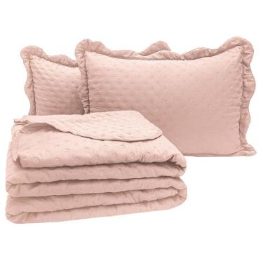 Imagem de Kit Cobre Leito Colcha Alvorada Queen 3 Peças Percal 300 Fios Clássico - Rosê