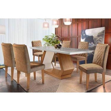 Imagem de Conjunto: Mesa Sala JantarTampo Madeirado C/ Vidro 180cm Canto Reto + 6 Cadeiras Imbuia/chocolate