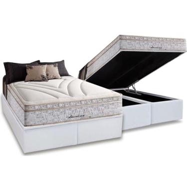 Imagem de Cama Box Baú Queen: Colchão Molas Herval Maxspring American + Base Crc Courano White(158X198)
