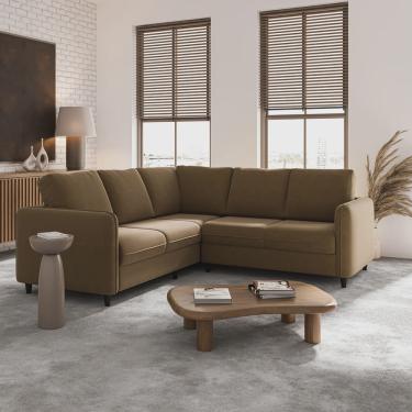 Imagem de Sofá de Canto 5 Lugares em Veludo Orquídea CabeCasa