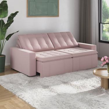 Imagem de Sofá Cama Retrátil e Reclinável 4 Lugares 240cm em Veludo Palmeira CabeCasa MadeiraMadeira