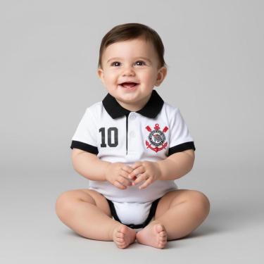 Imagem de Body Bori Bebê Infantil Corinthians Camisa Polo Time de Futebol Oficial Licenciado Torcida Baby-Unissex