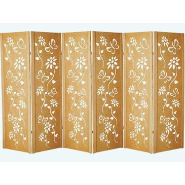 Imagem de Biombo 6 Folha Ripado MDF Cru Divisor Ambiente Madeira Floral Divisóri