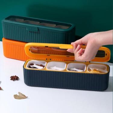 Imagem de Dispenser Porta Temperos 4 Divisorias Com Colher Medidora Verde RE269 