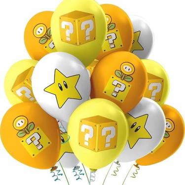 Imagem de Kit Bexigas Super Mario Power-up Super Star Flor Bloco Balões Festa - 