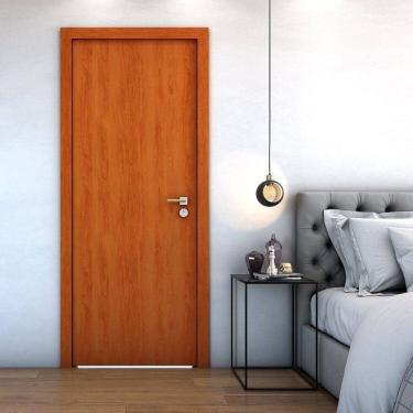 Imagem de Kit 4 Folhas de Porta de Madeira Lisa 210x80 Espessura 3,5cm Mogno