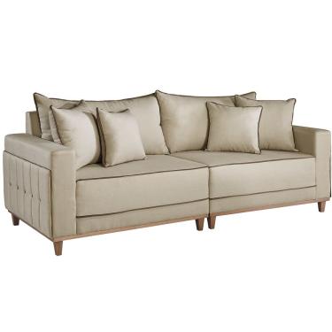 Imagem de Sofá 2 Lugares Fixo 2,36 M Linho Marrom Claro Com Molas Living Montes Claros