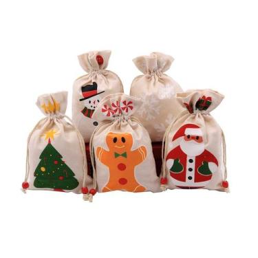 Imagem de Sacola de presente de Natal de lona, pacote com 5, 15 x 23 cm com esta