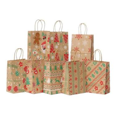 Imagem de Saco de presente de Natal Kraft Paper 21x15x8cm 10 unidades Random Mix