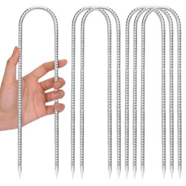 Imagem de CEWOR Pacote com 6 estacas de vergalhão de 30,5 cm, estacas de trampolim galvanizadas com gancho em U, âncoras de terra de vento alto para barraca de acampamento, cerca de elo de corrente, grampos de