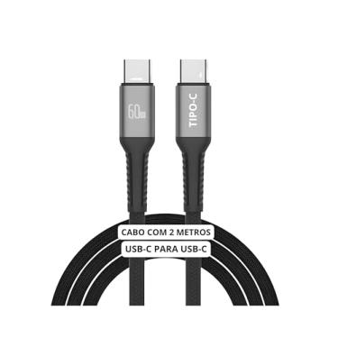 Imagem de Cabo USB-C Tipo C Turbo 60W Premium Ultra Rápido Nylon Trançado e Reforçado Android e Iphone Notebook Tablet Carregamento Transferência de Dados