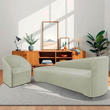 Imagem de Kit Sofá Curvo França 250cm L.e E Poltrona Luiza Max Conforto, Elegância E Design Moderno Bouclé Verde Oliva