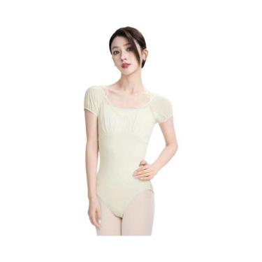 Imagem de Collant de balé feminino de manga curta, body de dança rosa para ginás