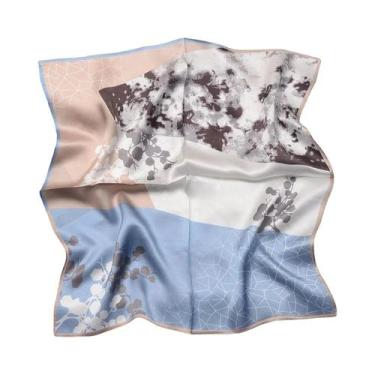 Imagem de Lenço Hijab De Seda Com Estampa Floral De 53cm Para Mulheres, Protetor