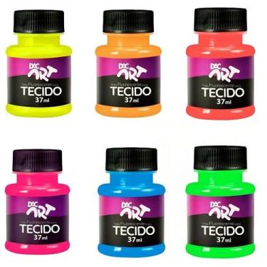 Imagem de Kit com 6 Cores Tinta Fluorescente para Tecido 37ML DAC