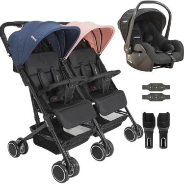 Imagem de Carrinho Kiddo para Gemeos com Bebe Conforto Mascote Casal