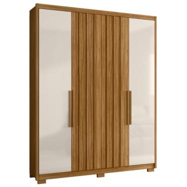 Imagem de Guarda Roupa Solteiro Ripado Lisboa 4 Portas 3 Gavetas MDP Freijó - Off White Casa H