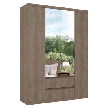 Imagem de Guarda Roupa Solteiro Nobre Glass 4 Portas 2 Gavetas MDF com Espelho Rustic Acetinado T...