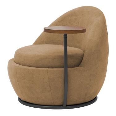 Imagem de Poltrona Kaira Mesa Lateral Esquerda Base Fixa Preto Bouclé Camel - Nexta Casa