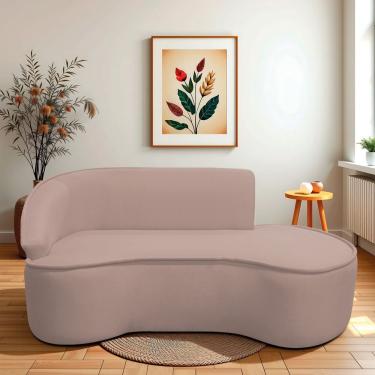 Imagem de Divã Recamier Curvo Sala De Estar Recepção Marrocos 200cm Lado Direito Linho Rosê