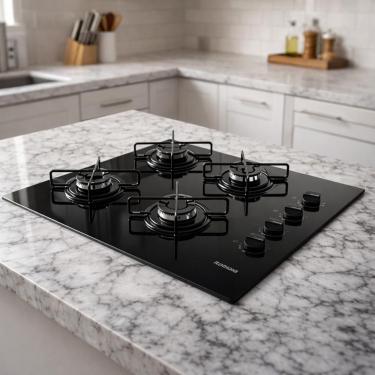 Imagem de Cooktop A Gás Itatiaia Essencial 4 Bocas Mesa Vidro Temperado Preto Acendimento Automático Trempes Resistentes Bivolt
