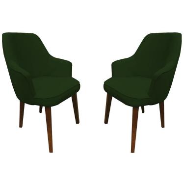 Imagem de Kit 2 Poltronas Lorem Suede Verde Pés Chanfrado Tabaco Encosto Alto D'Rossi