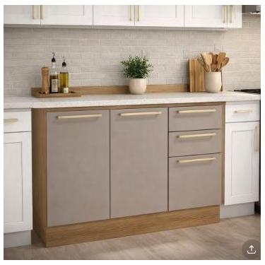 Imagem de Balcão de Cozinha Botanic M624 c/ 2 Portas e 3 Gavetas Nogueira/Fendi 