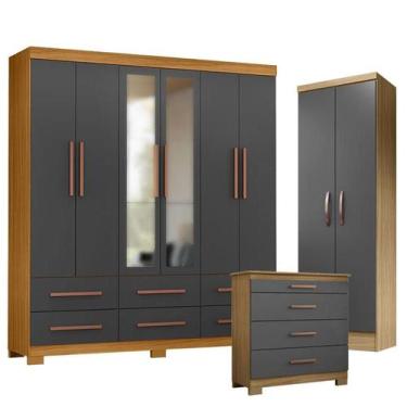 Imagem de Guarda Roupa Casal New Kansas com Espelho com Cômoda 4 Gavetas New e M