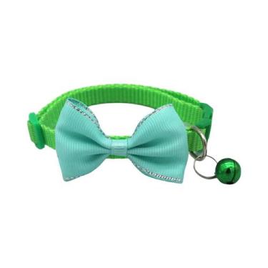 Imagem de Coleira Ajustável De Cor Sólida Para Gatos Com Laço E Sino, Fivela De 