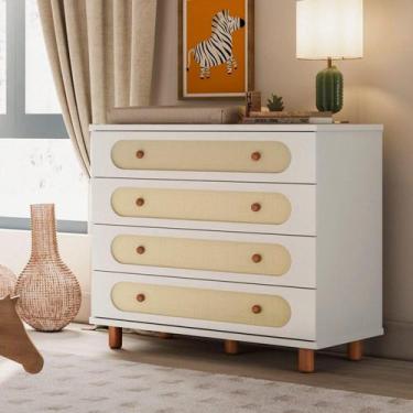 Imagem de Cômoda Clássica para Quarto de Bebê 4 Gavetas Aurora Areia/Jequitibá -