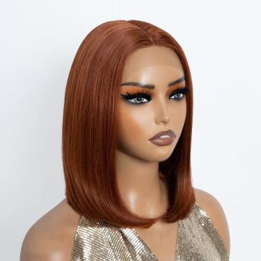 Imagem de Peruca NOBLE Short Bob T Part HD Lace Front Sintética Laranja