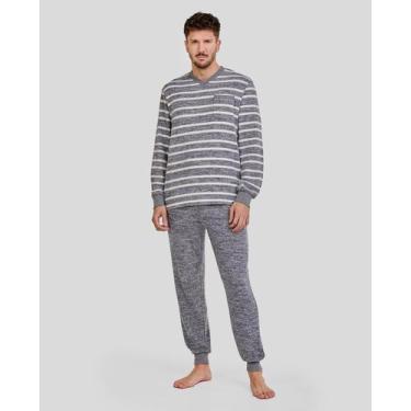 Imagem de Pijama Feminino Listrado Macio em Algodão Azul Marinho Lohe, Azul mari