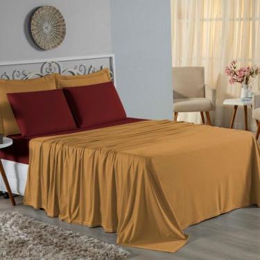 Imagem de Jogo de Cama Casal Viúva Nobre 4 Peças Malha 100% Algodão - Cobre / Vi