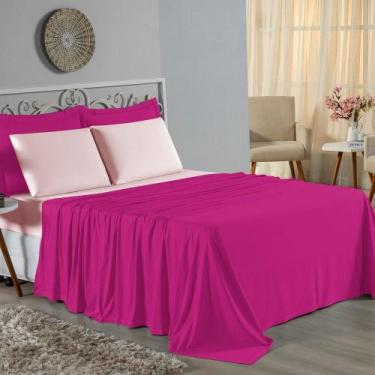Imagem de Jogo de Cama Casal Viúva Nobre 4 Peças Malha 100% Algodão - Pink / Ros