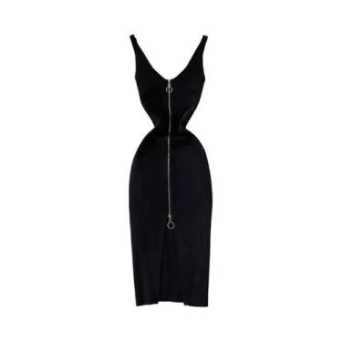 Imagem de Vestido Midi Feminino Sexy De Verão Em Tricô Com Alças, Cintura Elásti