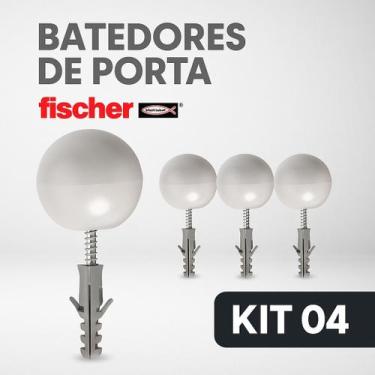 Imagem de Kit 4 Batente Porta Branco Chão Bucha S8 Parafuso Nylon Piso Fixação R